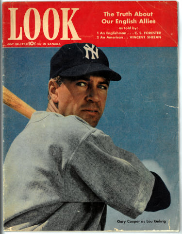 Look Magazine July 28 1942 Gary Cooper As Lou Gehrig The Pride of The Yankees/ No Label-Powers Sports Memorabilia