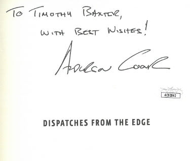 Anderson Cooper Autographed 2006 Dispatches from the Edge Hardcover Book- JSA #AC92842- w/ To Timothy Baxter With Best Wishes insc-Powers Sports Memorabilia