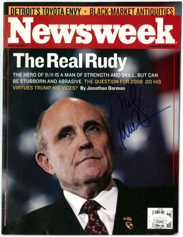 Rudy Giuliani Autographed March 12, 2007 Newsweek Full Magazine- JSA #AC92420 (no label)-Powers Sports Memorabilia