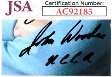John Wooden Autographed 2.5x1.25 Cut Signature INSC- JSA #AC92185 (UCLA Bruins)-Powers Sports Memorabilia