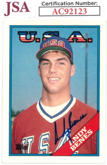 Andy Benes Autographed 1988 Topps Traded Team USA Rookie Card (RC) #14T- JSA #AC92123 (On Card Auto)-Powers Sports Memorabilia