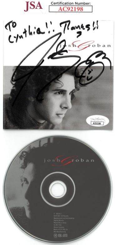 Josh Groban Autographed 2001 Self Titled Album Cover Booklet w/ CD & Case To Cynthia?Çô JSA #AC92198-Powers Sports Memorabilia