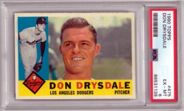 Don Drysdale 1960 Topps Baseball Card #475- PSA Graded 6 EX-MT (Los Angeles Dodgers)-Powers Sports Memorabilia