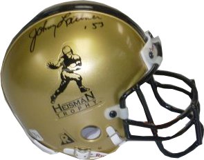 Johnny Lattner Autographed Gold Heisman Authentic Mini Helmet '53 (Notre Dame Fighting Irish)-Powers Sports Memorabilia