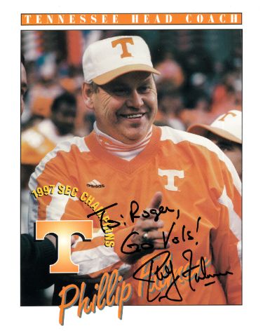 Phillip Fulmer Autographed 1997 SEC Champs Tennessee Volunteers 8x10 Photo To Roger, Go Vols?Çô COA-Powers Sports Memorabilia