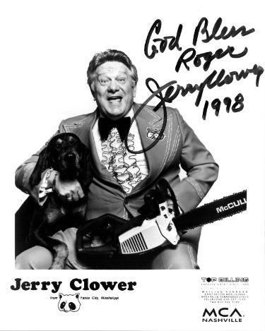 Jerry Clower Autographed 8X10 Photo B/W MCA Records/Comedian Promo?Çô COA (God Bless/Roger 1998)-Powers Sports Memorabilia