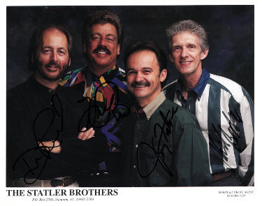 Statler Brothers Country Grammy Group Autographed 8x10 Photo (4 sigs) COA - Harold Reid, Phil Balsey, Don Reid, Jimmy Fortune-Powers Sports Memorabilia