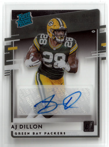 AJ (A.J.) Dillon Autographed 2020 Panini Chronicles Donruss Clearly Rated Rookie Auto Card (RC) #RR-AD (Green Bay Packers)-Powers Sports Memorabilia