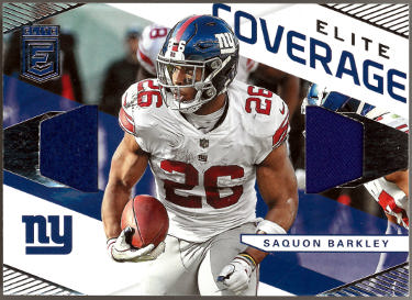Saquon Barkley 2019 Panini Donruss Elite Coverage Player Worn Material Card #EC-16 (New York Giants)-Powers Sports Memorabilia