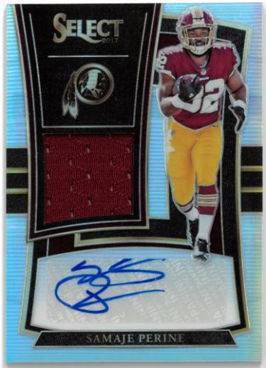 Samaje Perine Autographed 2017 Panini Select Auto/Patch Rookie Card (RPA/RC) #RM-SP- 045/199 (Commanders/49ers)-Powers Sports Memorabilia