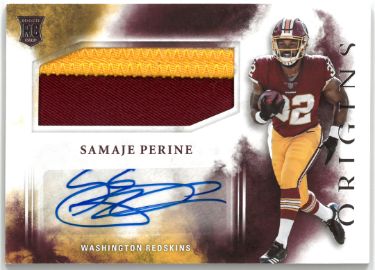 Samaje Perine Autographed 2017 Panini Origins Auto/Patch Rookie Card (RPA/RC) #114 (Commanders/49ers)-Powers Sports Memorabilia