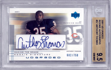 Anthony Thomas Autographed 2001 Upper Deck Rookie Autographs Card (RC) #57- Beckett/BGS Graded 9.5 Gem Mint (Chicago Bears)-Powers Sports Memorabilia