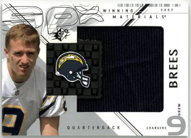 Drew Brees 2002 Upper Deck SPX Winning Materials Jumbo Game Worn Patch Card #WM-DW (San Diego Chargers)-Powers Sports Memorabilia