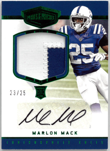 Marlon Mack Autographed 2017 Panini Plates & Patches Rookie/RPA Auto Patch Card (RC) #214- 23/25 (Indianapolis Colts)-Powers Sports Memorabilia