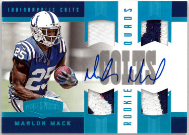 Marlon Mack Autographed 2017 Panini Plates & Patches Rookie/RPA Quads Auto Patch Card (RC) #RQM-30- 14/25 (Indianapolis Colts)-Powers Sports Memorabilia