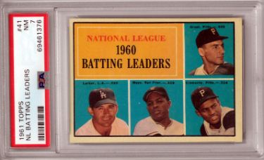 1961 Topps NL Batting Leaders Card #41- PSA Graded 7 NM (Willie Mays/Roberto Clemente/Dick Groat)-Powers Sports Memorabilia