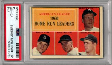 1961 Topps AL Home Run Leaders Card #44- PSA Graded 4 VG-EX (Roger Maris/Mickey Mantle)-Powers Sports Memorabilia