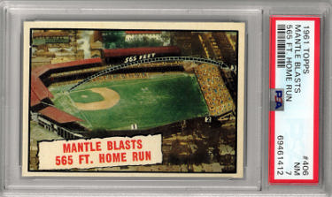 Mickey Mantle 1961 Topps Blasts 565 FT Home Run Card #406- PSA Graded 7 NM (New York Yankees)-Powers Sports Memorabilia