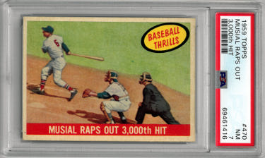 Stan Musial 1959 Topps Raps Out 3000th Hit Baseball Card #470- PSA Graded 7 NM (St. Louis Cardinals)-Powers Sports Memorabilia