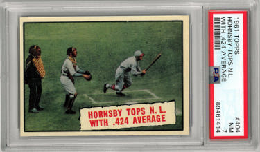 Rogers Hornsby 1961 Topps Tops NL with .424 Average Baseball Card #404- PSA Graded 7 NM (St. Louis Cardinals)-Powers Sports Memorabilia