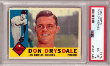 Don Drysdale 1960 Topps Baseball Card #475- PSA Graded 6 EX-MT (Los Angeles Dodgers) - CTBL_035668-Powers Sports Memorabilia