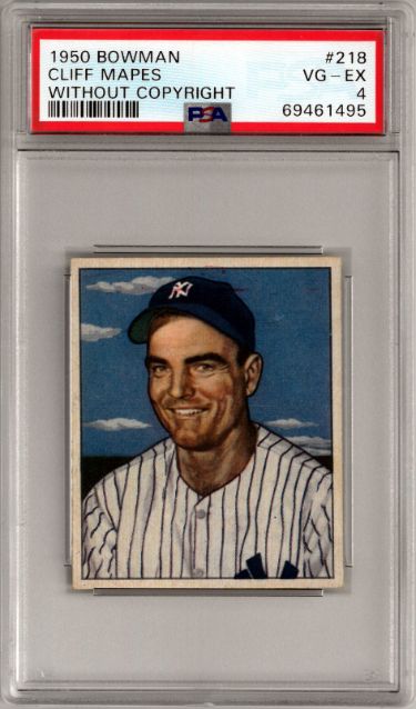 Cliff Mapes 1950 Bowman Baseball Card #218- Without Copyright- PSA Graded 4 VG-EX (New York Yankees)-Powers Sports Memorabilia