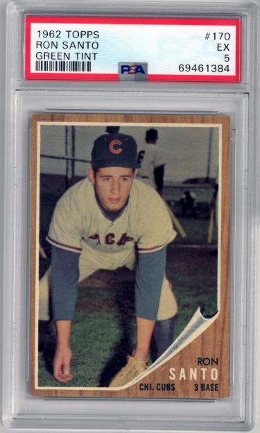 Ron Santo 1962 Topps Green Tint Baseball Card #170- PSA Graded 5 EX (Chicago Cubs)-Powers Sports Memorabilia