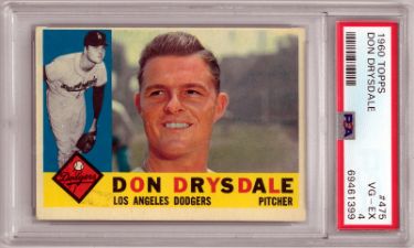 Don Drysdale 1960 Topps Baseball Card #475- PSA Graded 4 VG-EX (Los Angeles Dodgers)-Powers Sports Memorabilia