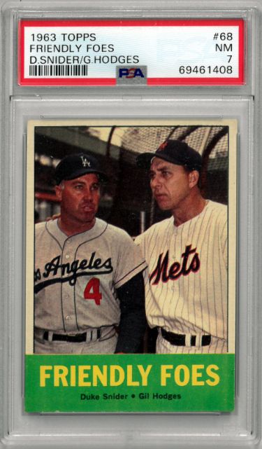 Duke Snider 1963 Topps Friendly Foes w/ Gil Hodges Card #68- PSA Graded 7 NM (Los Angeles Dodgers)-Powers Sports Memorabilia