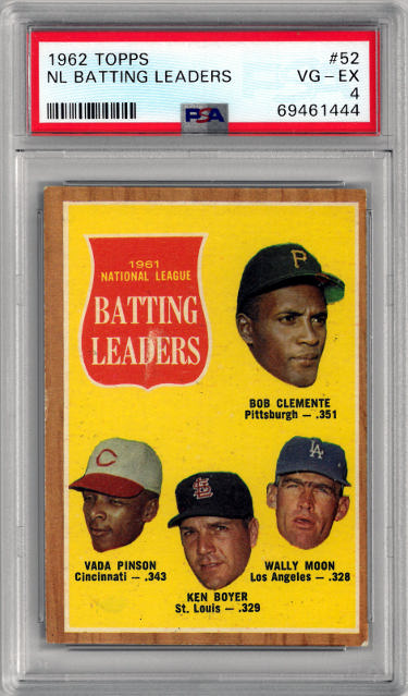 1962 Topps NL Batting Leaders Card #52- PSA Graded 4 VG-EX (Roberto Clemente/Pinson/Boyer/Moon)-Powers Sports Memorabilia