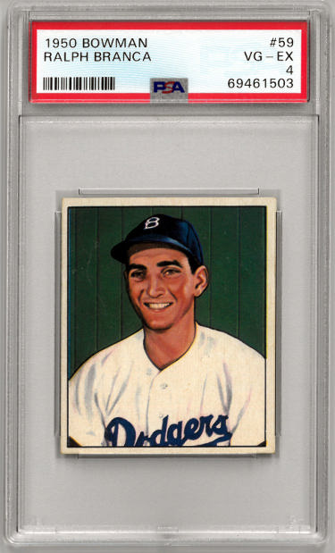 Ralph Branca 1950 Bowman Baseball Card #59- PSA Graded 4 VG-EX (Brooklyn Dodgers)-Powers Sports Memorabilia