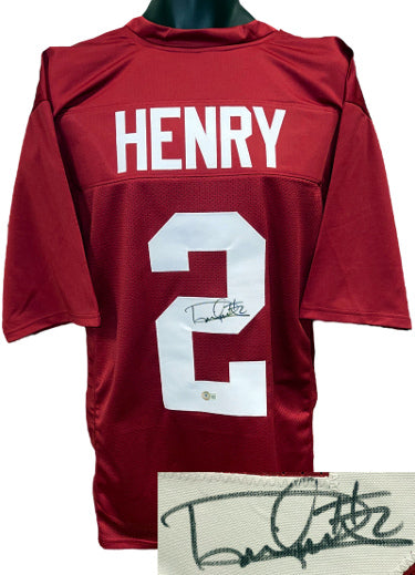 Derrick Henry Autographed Alabama Crimson Custom Stitched College Football Jersey #2 XL- Beckett Witnessed (Heisman)-Powers Sports Memorabilia