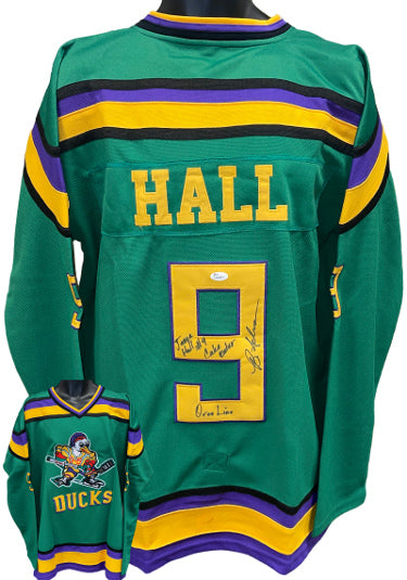 Brandon Adams Autographed Mighty Ducks Green Custom Stitched Pro Style Hockey Jersey XL- Jesse Hall/#9 Cake Eater/Oreo Line- JSA-Powers Sports Memorabilia