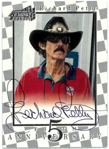 Richard Petty Autographed 1997 Pinnacle Action Racing 5th Anniversary NASCAR On Card Auto #FA1-Powers Sports Memorabilia