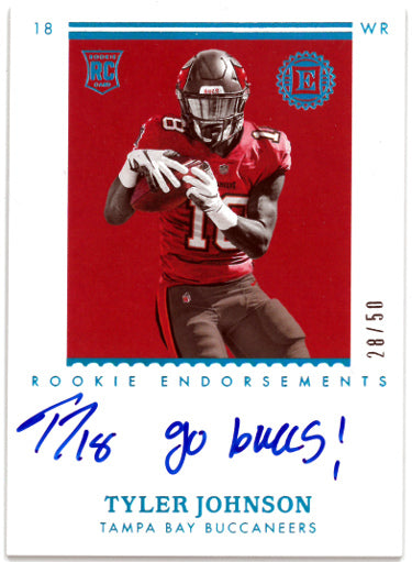 Tyler Johnson Autographed 2020 Panini Encased Rookie Endorsements Card (RC) #RF-TJ- 28/50 (Buccaneers/Raiders)-Powers Sports Memorabilia