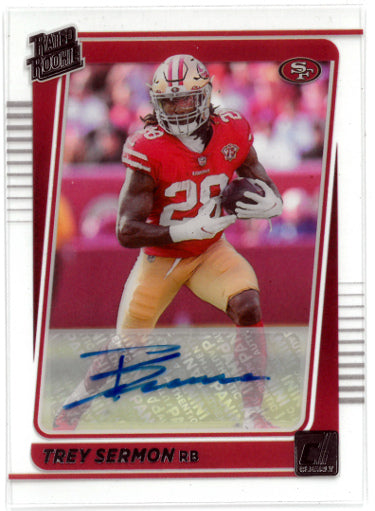 Trey Sermon Autographed 2021 Panini Clearly Donruss Rated Rookie Card Auto (RC) #79 (San Francisco 49ers)-Powers Sports Memorabilia