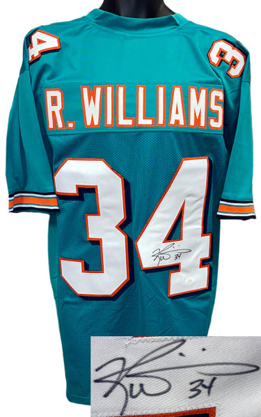 Ricky Williams Autographed Miami Teal TB Custom Stitched Pro Style Football Jersey XL #34- JSA Witnessed-Powers Sports Memorabilia