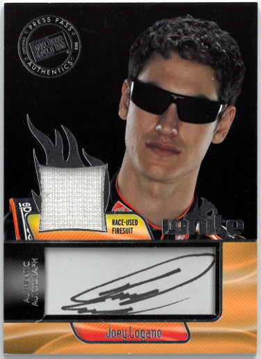 Joey Logano Autographed 2012 Press Pass Authentics NASCAR Ignite Ink/Auto Card/Race-Used Firesuit #II-JL-Powers Sports Memorabilia