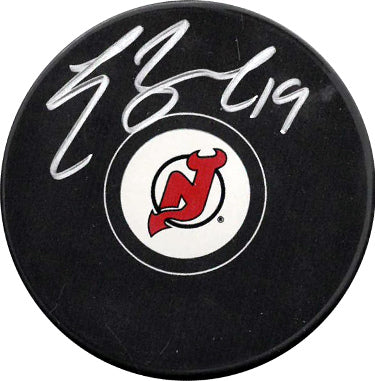 Travis Zajac Autographed New Jersey Devils Hockey Puck #19- Leaf Authentic Hologram-Powers Sports Memorabilia