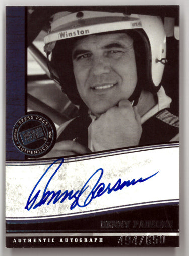 Benny Parson Autographed 2006 Press Pass Authentics Legends Racing NASCAR On Card Auto- 494/650-Powers Sports Memorabilia