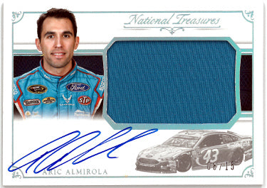 Aric Almirola Autographed 2016 Panini National Treasures Racing NASCAR On Card Auto/Jumbo Patch #JFS-AA- 08/15-Powers Sports Memorabilia