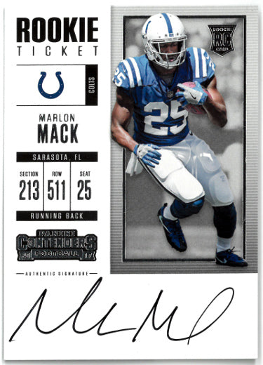 Marlon Mack Autographed 2017 Panini Contenders Rookie Ticket On Card Auto #314 (Colts/Broncos)-Powers Sports Memorabilia