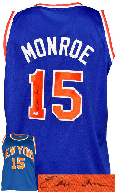 Earl Monroe Autographed New York Blue TB Custom Stitched Pro Style Basketball Jersey- PSA In The Presence-Powers Sports Memorabilia