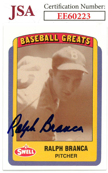 Ralph Branca Autographed 1990 Swell Baseball Greats On Card Auto #133- JSA #EE60223 (Brooklyn Dodgers)-Powers Sports Memorabilia