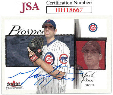 Mark Prior Autographed 2002 Fleer Traditon Baseball Rookie On Card Auto (RC) #458- JSA #HH18667 (Chicago Cubs)-Powers Sports Memorabilia