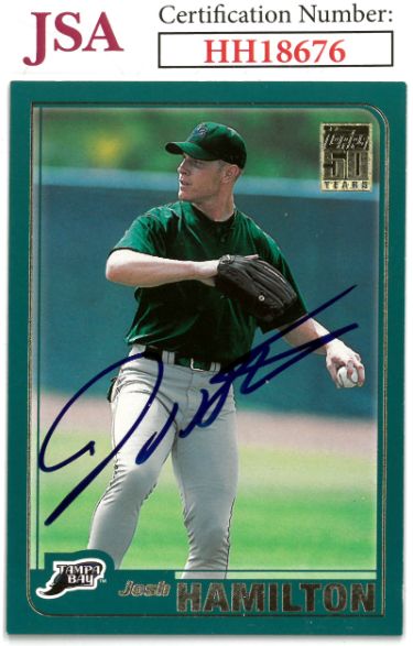 Josh Hamilton Autographed 2001 Topps Traded Baseball Rookie On Card Auto #T172- JSA #HH18676 (Tampa Bay Rays)-Powers Sports Memorabilia