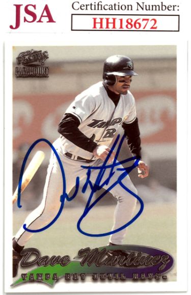 Dave Martinez Autographed 1999 Pacific Paramount Baseball On Card Auto #227- JSA #HH18672 (Tampa Bay Rays)-Powers Sports Memorabilia