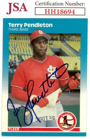 Terry Pendleton Autographed 1987 Fleer Baseball On Card Auto #306- JSA #HH18694 (St. Louis Cardinals)-Powers Sports Memorabilia