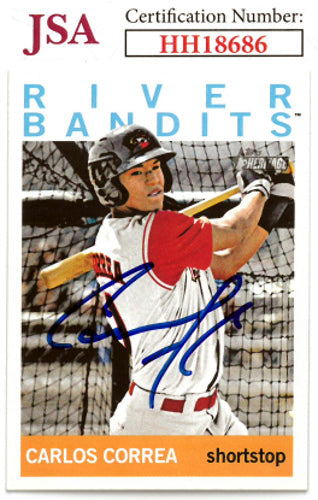 Carlos Correa Autographed 2013 Topps Rookie Baseball On Card Auto #150- JSA #HH18686 (Quad City River Bandits)-Powers Sports Memorabilia