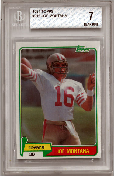 Joe Montana 1981 Topps Football Rookie Card (RC) #216- Beckett/BGS Graded 7 Near Mint (Sub Grades/Two 9's/San Francisco 49ers)-Powers Sports Memorabilia